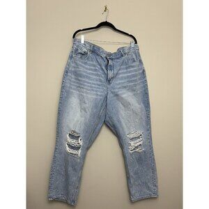 Womens American Eagle Mom Jeans Size 20 Distressed 100% Cotton Rigid Light Wash
